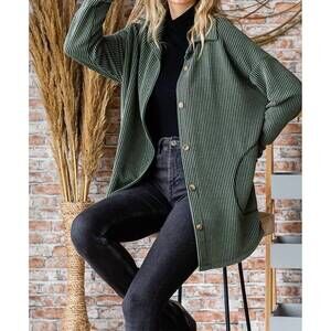 NEW 7TH RAY plus size ribbed button-front cozy cardigan in forest green
